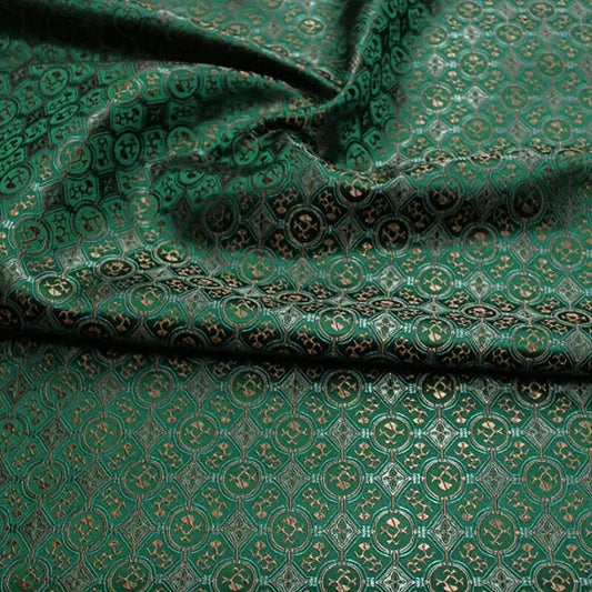 French Style Green Satin Brocade – Jacquard Embroidered Luxe