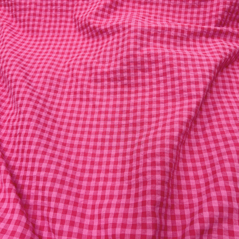 Rose Pink Plaid Cotton Seersucker - Soft Textured For Dress, Shirts
