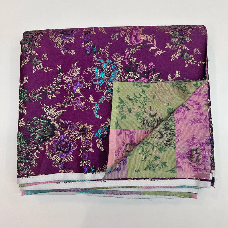 Elegant Purple Floral Brocade - Antique Woven Satin Jacquard