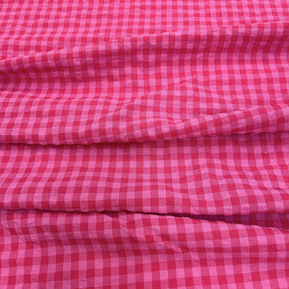 Rose Pink Plaid Cotton Seersucker - Soft Textured For Dress, Shirts