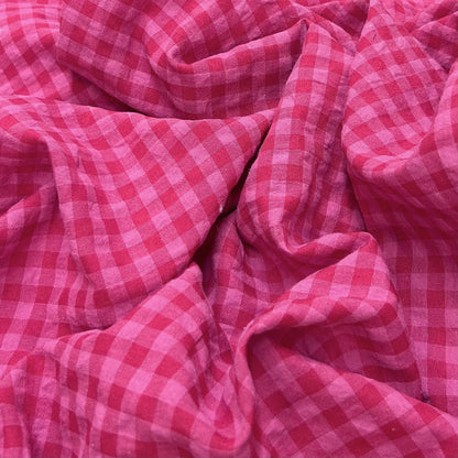Rose Pink Plaid Cotton Seersucker - Soft Textured For Dress, Shirts