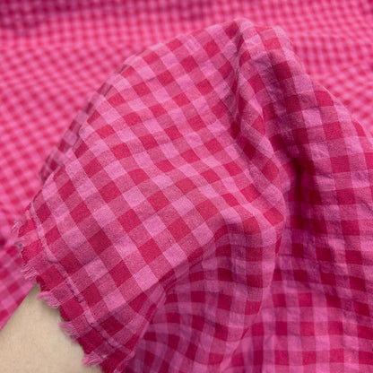 Rose Pink Plaid Cotton Seersucker - Soft Textured For Dress, Shirts