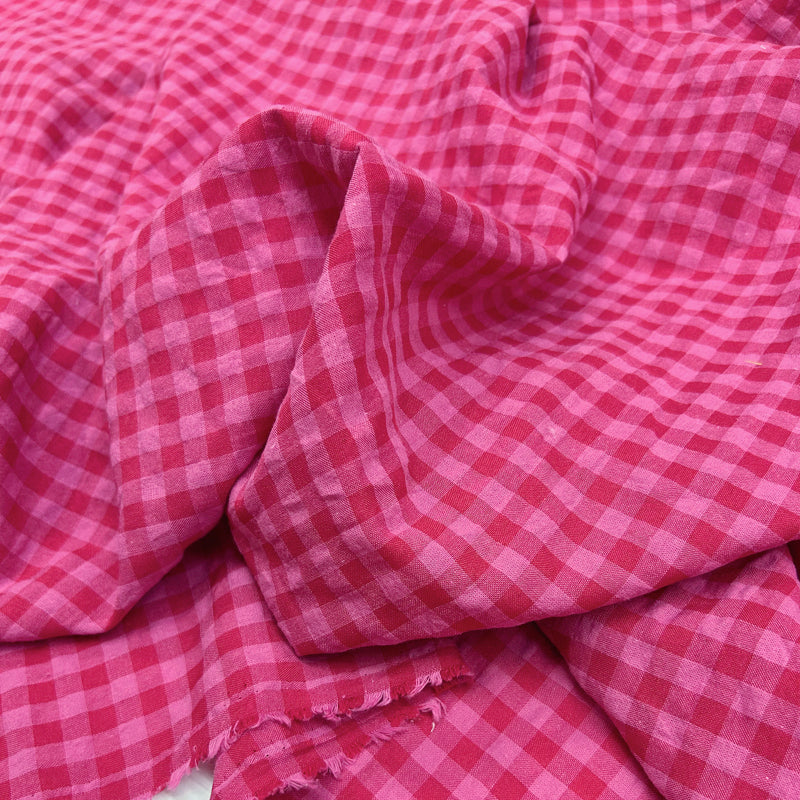 Rose Pink Plaid Cotton Seersucker - Soft Textured For Dress, Shirts