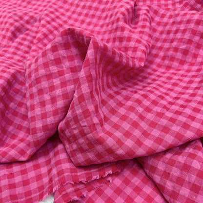 Rose Pink Plaid Cotton Seersucker - Soft Textured For Dress, Shirts