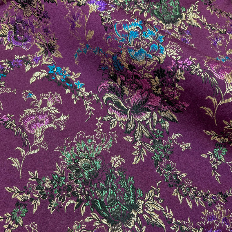 Elegant Purple Floral Brocade - Antique Woven Satin Jacquard