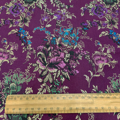 Elegant Purple Floral Brocade - Antique Woven Satin Jacquard