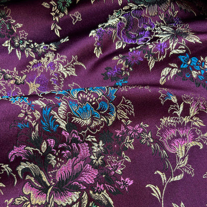Elegant Purple Floral Brocade - Antique Woven Satin Jacquard