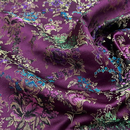 Elegant Purple Floral Brocade - Antique Woven Satin Jacquard