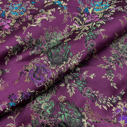 Elegant Purple Floral Brocade - Antique Woven Satin Jacquard