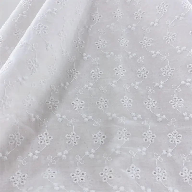 White Hollow Embroidery Eyelet - Broderie Anglaise Cotton Voile Fabric