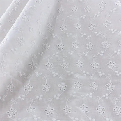 White Hollow Embroidery Eyelet - Broderie Anglaise Cotton Voile Fabric