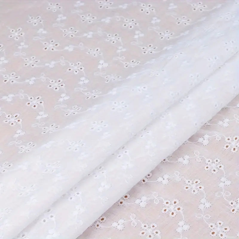 White Hollow Embroidery Eyelet - Broderie Anglaise Cotton Voile Fabric