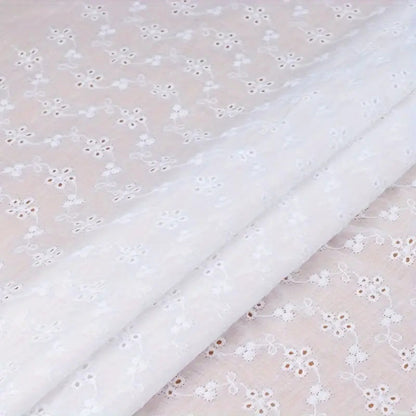 White Hollow Embroidery Eyelet - Broderie Anglaise Cotton Voile Fabric
