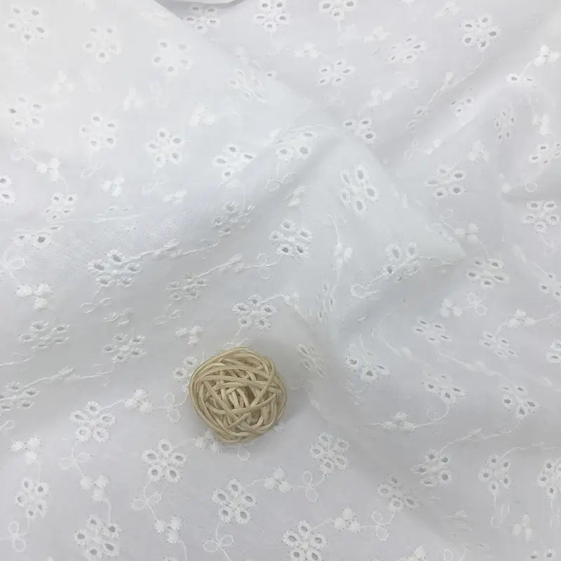 White Hollow Embroidery Eyelet - Broderie Anglaise Cotton Voile Fabric