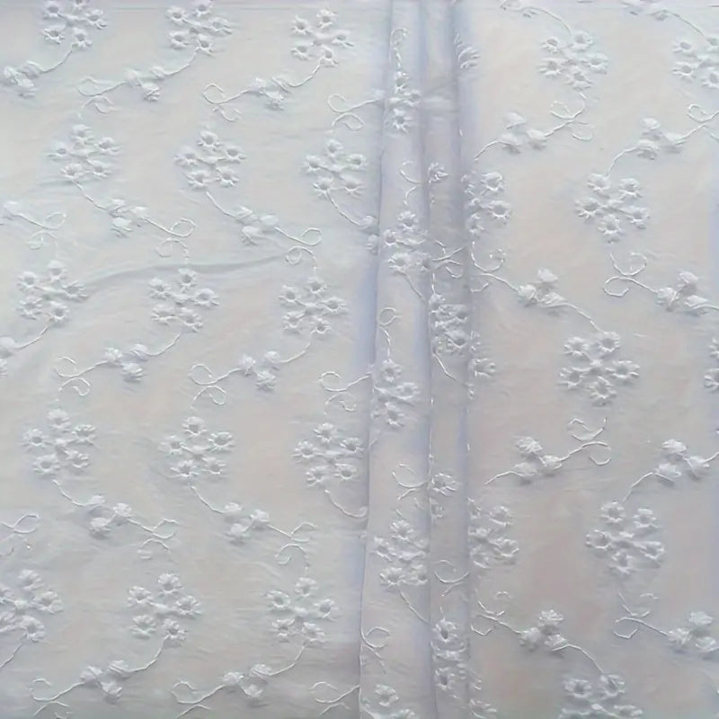 White Hollow Embroidery Eyelet - Broderie Anglaise Cotton Voile Fabric
