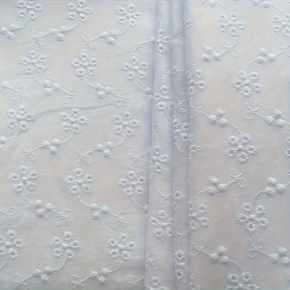 White Hollow Embroidery Eyelet - Broderie Anglaise Cotton Voile Fabric