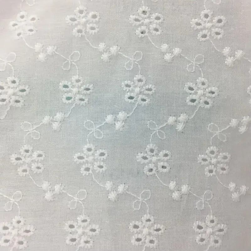 White Hollow Embroidery Eyelet - Broderie Anglaise Cotton Voile Fabric
