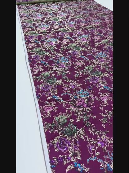 Elegant Purple Floral Brocade - Antique Woven Satin Jacquard