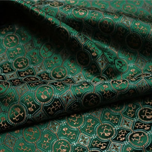 French Style Green Satin Brocade – Jacquard Embroidered Luxe